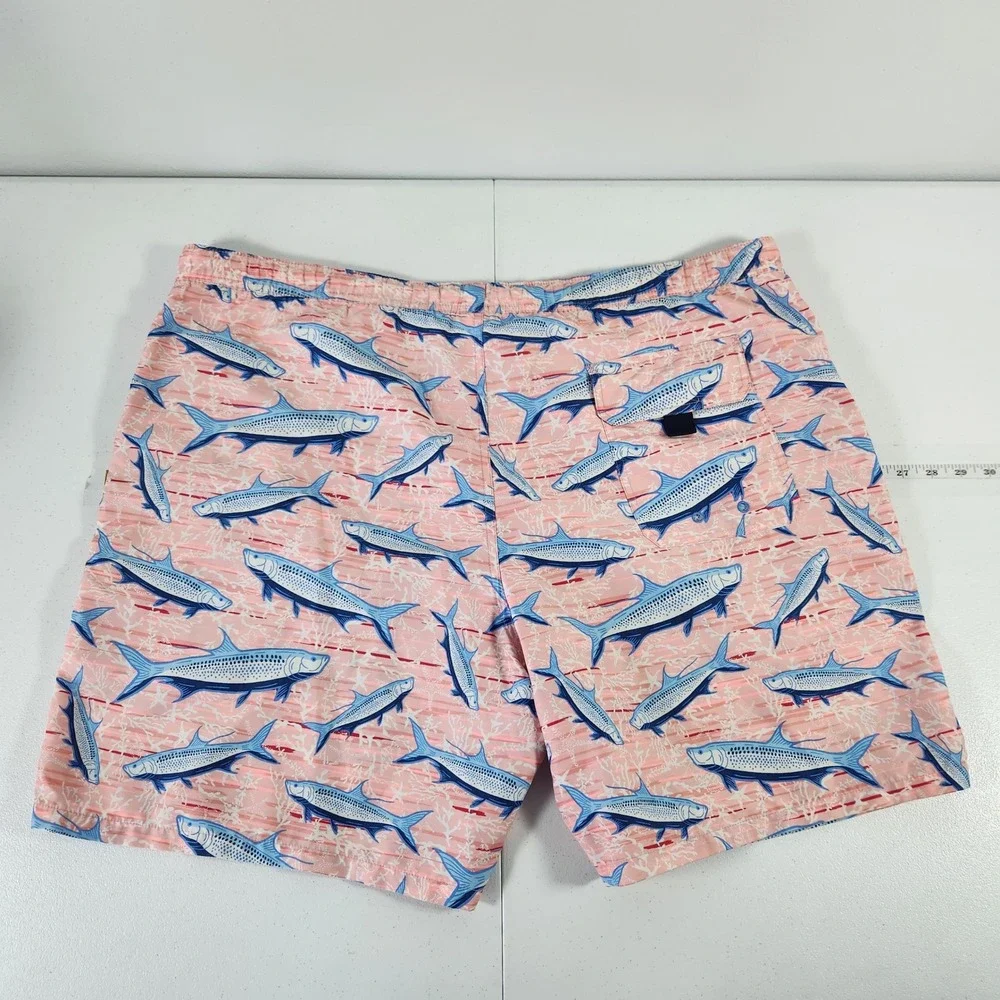 Vineyard Vines Men XL Pink Tarpon Fish Print Swim Trunks Mesh Lined Board Shorts